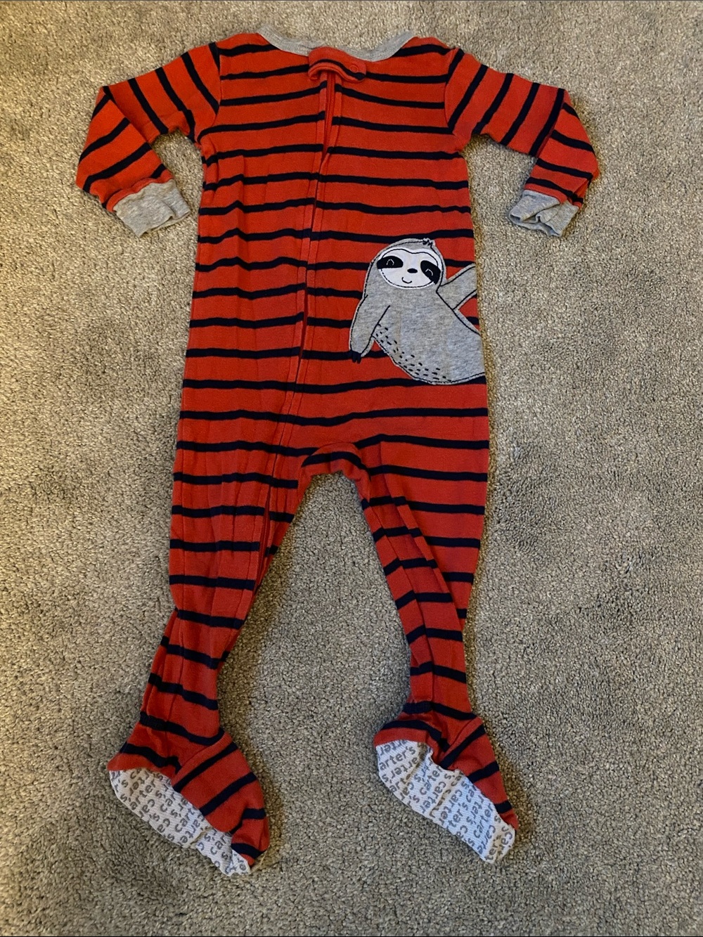 Carter's 12 Month Red & Black Striped Sloth Footed One-Piece